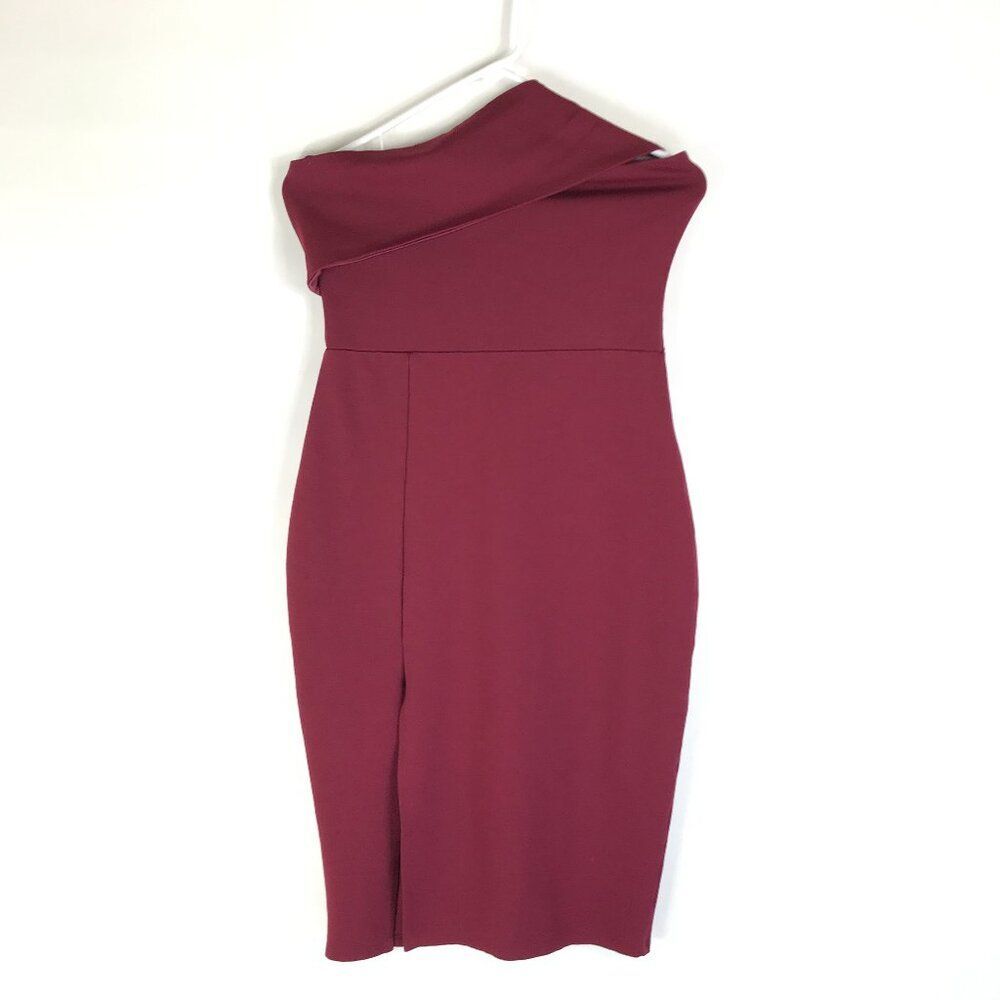 Lulus One Shoulder Bodycon Mini Dress Women's Medium Burgundy Lined Stretch